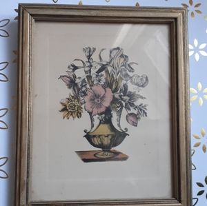 Small vintage floral print in gold painted frame